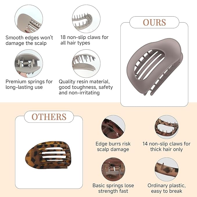 3 PACK Women's Flat Claw Hair Clips And 4 PACK No-Slip Hair Pin Strong Hold Square Hair Accessories For Thick &amp Thin Hair Lay Flat Design For Work &amp Daily Styling(A)