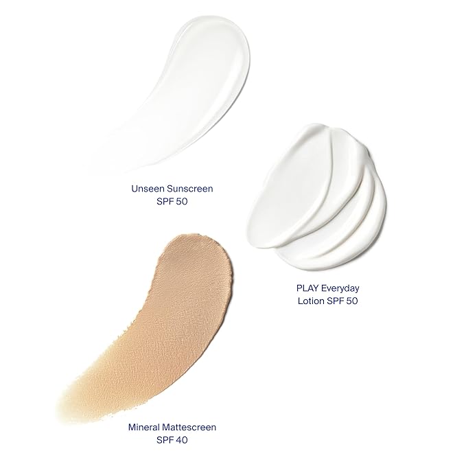 Supergoop! Daily SPF Starter - Includes 3 Travel-Sized SPF Favorites: Unseen Sunscreen SPF 40 Mineral Mattescreen SPF 40 and PLAY Everyday Lotion SPF 50 - Non-Comedogenic