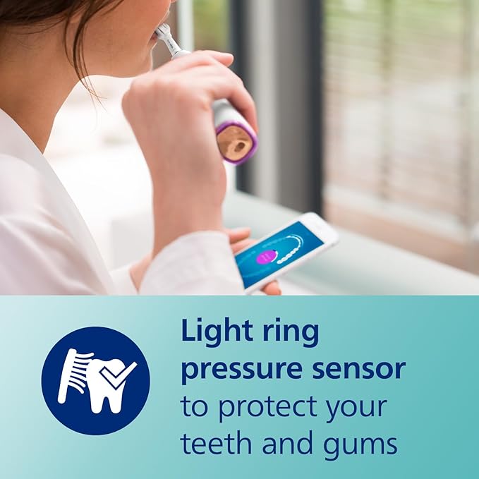 Philips Sonicare DiamondClean Smart 9300 Electric Toothbrush Sonic Toothbrush with App Pressure Sensor Brush Head Detection 4 Brushing Modes and 3 Intensity Levels Rosegold Model HX9903/65