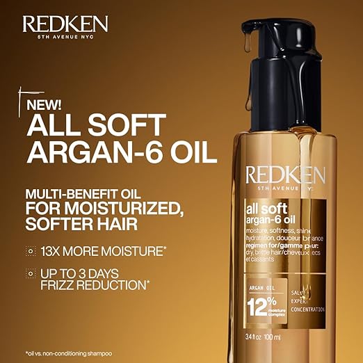 Redken All Soft Argan-6 Oil Treatment For Dry Hair - Deeply Conditions Hair Adds Softness and Shine With Argan Oil