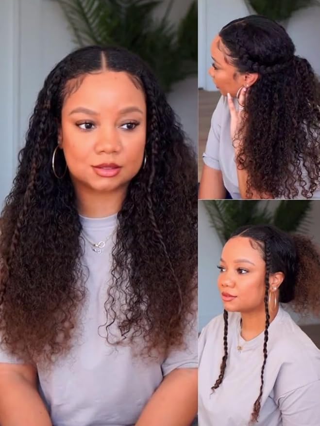 YIROO EasiContour V Part Ombre Brown Human Hair Wig Curly 12A Glueless Upgrade U Part Wig Ombre Black to Chestnut Brown No Leave Out V Shape Clip Wigs Ready to Go 150% Density Beginner Friendly 14Inch