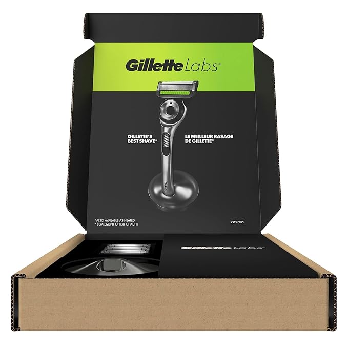 GilletteLabs with Exfoliating Bar by Gillette Razor for Men - 1 Handle 4 Razor Blade Refills Holiday Gifts for Men Includes Premium Magnetic Stand