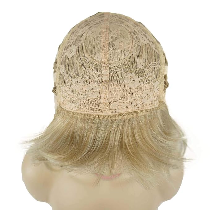 Lydell 8 Straight Short Bob Hair Flat Bangs Cute Central Dot Skin Top Heat Resistant Synthetic Wigs (15BT613 Blonde Mix)