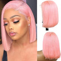 Silky Straight Pink Bob Wigs Brazilian Human Hair HD Transparent 13x4 Lace Front Wigs Virgin Hair 180% Density Pre Plucked with Baby Hair 10 Inch Bleached Knot Middle Part Pink Bob Wigs for Women