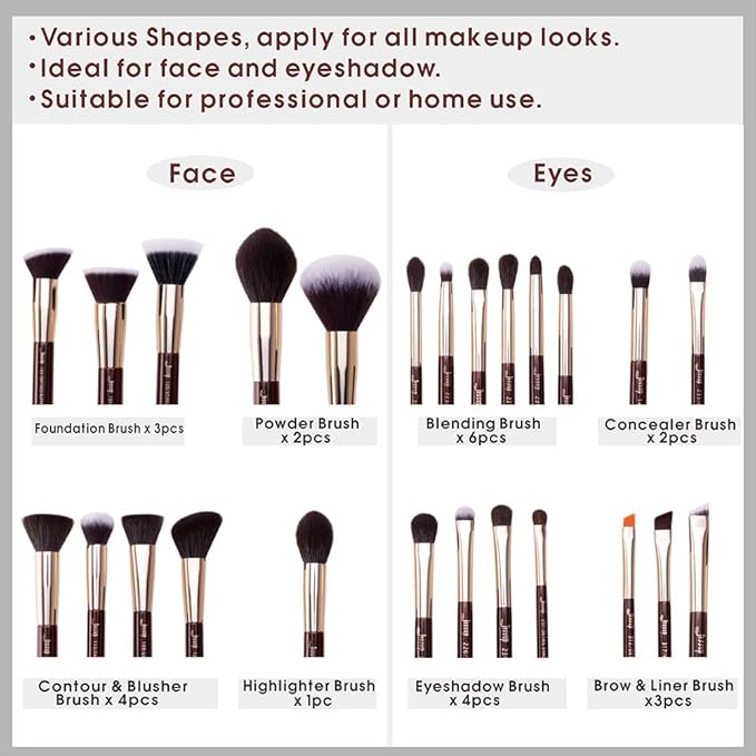 Jessup Makeup Brushes Set Professional Makeup Brush Eyeshadow Blending Powder Foundation Blusher Concealer 25pcs with Cosmetics Storage Box Zinfandel T285