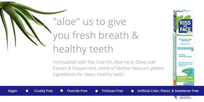 Kiss My Face Gel Teeth Whitening Fluoride Free Toothpaste (Pack of 3) Tea Tree 13.5 Ounce (2434503EAF)