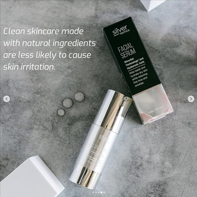 Silver Biotics Anti-aging Colloidal Nano-Silver Facial Serum Gel | Great For Blemishes Scars &amp More All Natural Face Care | 20 PPM Silversol + 2% Hyaluronic Acid | 1 fl oz