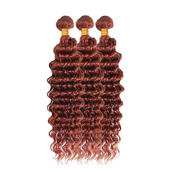 Color #33 Reddish Brown Bundles Human Hair Deep Wave 3 Bundles 14 14 14 Inch Unprocessed Brazilian Virgin Remy Copper Red Deep Curly Bundle Human Hair Extensions