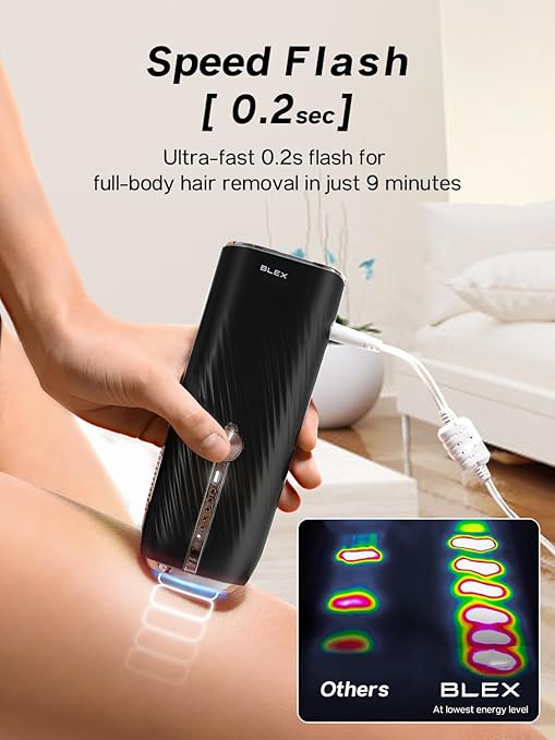 Blex Laser Hair Removal for Women and Men IPL Hair Removal Device Effective in 2 Weeks with Ultra-Fast 0.2s Light Emission Comfortable and Painless Black