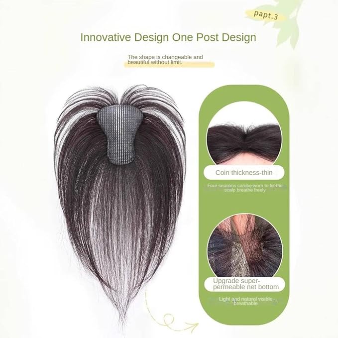 Hook and Loop Strap Human Hair Bangs No Clips Magic Paste Toppers For Women Female Upgrade Sewing Stickers Increase Volume of Fluffy Hair Patches (Dark Brown Air Bangs 6x8cm)