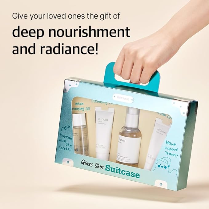 mixsoon Glass Skin Suit Case Set-5-Step Skincare Kit - Hydrating and Radiance-Cleansing Oil Foam Essence Cream 105ml / 3.55 fl.oz. Korean Glass Skin Care