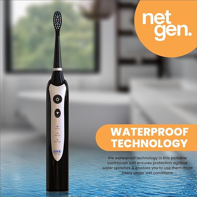Sonic Electric Toothbrush for Adults with 5 Toothbrush Replacement Heads 3 Brushing Modes &amp 2 Minutes Built-in Timer Travel Toothbrushes with Inductive Charging Rechargeable toothbrush | Black