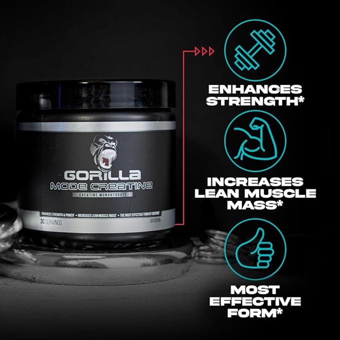 Gorilla Mind Creatine Monohydrate Micronized Powder Improved Muscle Size Power Output and Strength 5 Grams per Serving 100 Servings