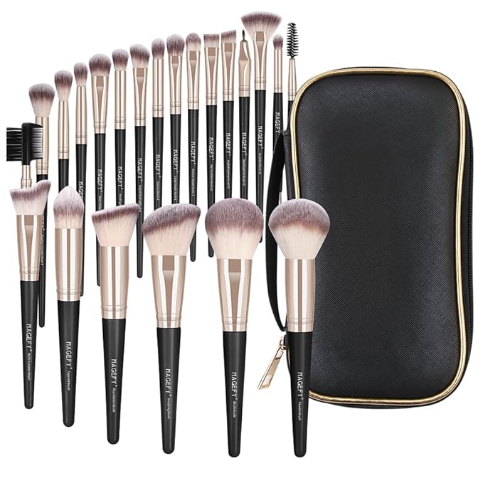 MAGEFY Makeup Brushes 22 Pcs Professional Premium Synthetic Makeup Brush Set with Case Foundation Eyeshadow Brush Travel Make up Brushes Set (Blackgold)