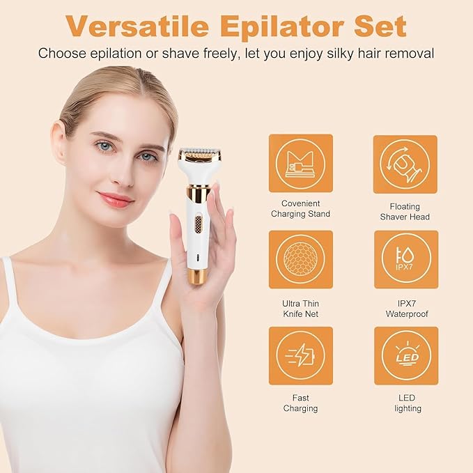 Epilators Hair Removal for Women 4 in 1 Women Face Epilator Facial Eyebrow and Nose Hair Trimmer for All Skin Types Removable and Washable Heads