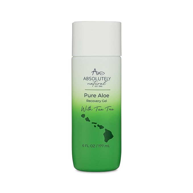 Absolutely Natural - 100% Pure Aloe Vera Cooling Gel - Lotion for Sunburn Relief &amp Rashes - Premium Sun Care with Vitamin E Eucalyptus - 6 oz