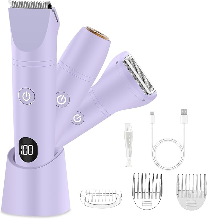 Bikini Trimmer for Women Electric Razor for Pubic Hair 3-in-1 Bikini Shaver for Legs Body Hair Womens Electric Razor IPX6 Waterproof Gifts for WomenPurple