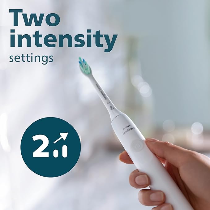 Philips Sonicare 4100 Rechargeable Electric Toothbrush with Pressure Sensor 2 Intensity Settings SmarTimer and QuadPacer 14-Day Battery Life White Model HX3681/23
