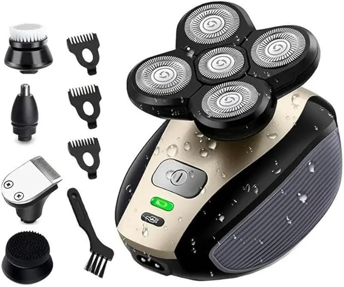 5-in-1 Electric Razor for Men - Head Shaver for Wet Dry Skull Bald Head - Rechargeable Rotary Shavers Cordless Grooming Kit with Beard Nose Ear Body Hair Trimmer Face Cleaning Brush Gifts for Men