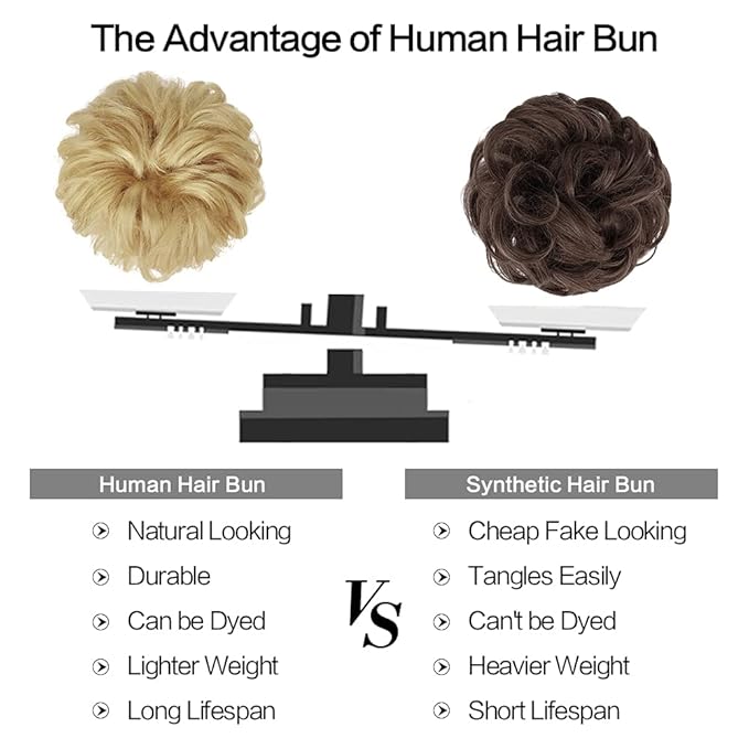 FESHFEN Human Messy Buns - 100% Human Hair Bun Real Scrunchies Hair Pieces Ponytail Extensions Wavy Tousled Updo Chignon Hairpieces for Women Light Blonde