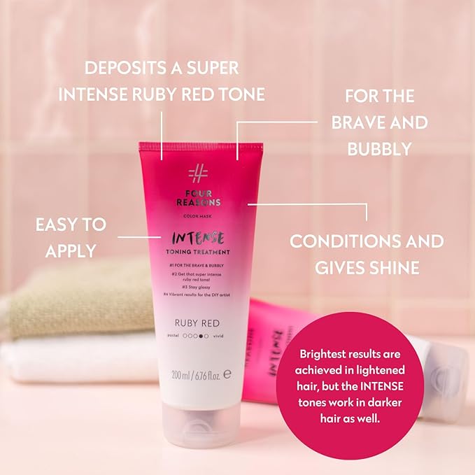 FOUR REASONS Color Mask INTENSE- Ruby Red 6.76 fl oz - Semi Permanent Hair Dye for Lightened and Colored Hair 100% Vegan Conditioner - Intensive Toning Treatment with 27 Colors - Cruelty Free