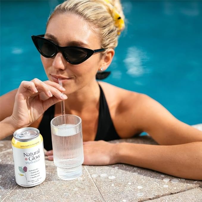 Natural Glow Hydration® Glycine Beauty Water Lemonade Lemongrass Flavor 12 Pack of 12 fl oz Cans Electrolytes &amp Amino Acids Zero Sugar &amp Zero Sodium Anti-Aging Facial Petals Bundle