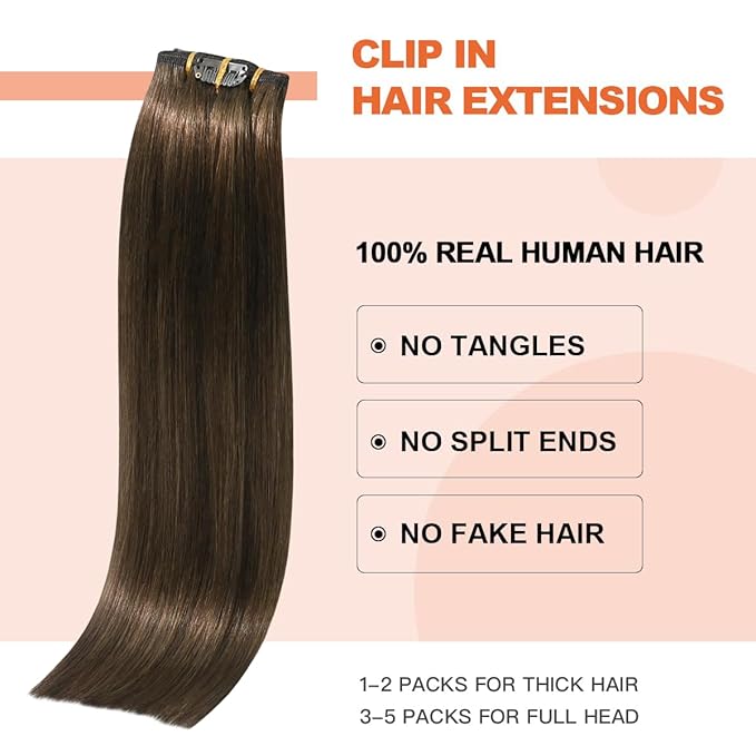 Medium Brown Hair Extensions Real Human Hair Clip ins for Women 70g 7pcs 12inchSoft &amp Natural Straight Double Weft for Women #4 Chocolate Brown Human Hair Extensions