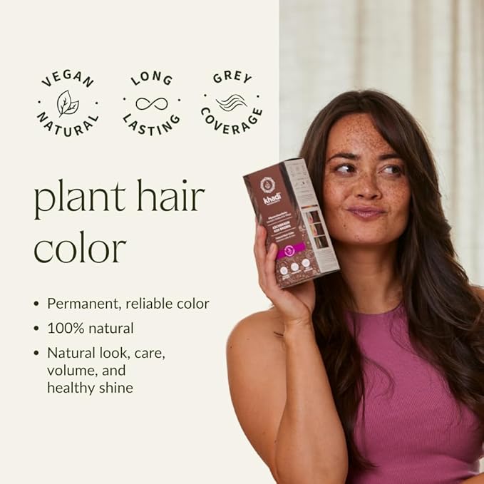 khadi ASH BROWN Natural Hair Color - Natural cosmetics - hair color for matte &amp medium brown - plant hair color - 100% herbal natural &amp vegan - 3.5 oz