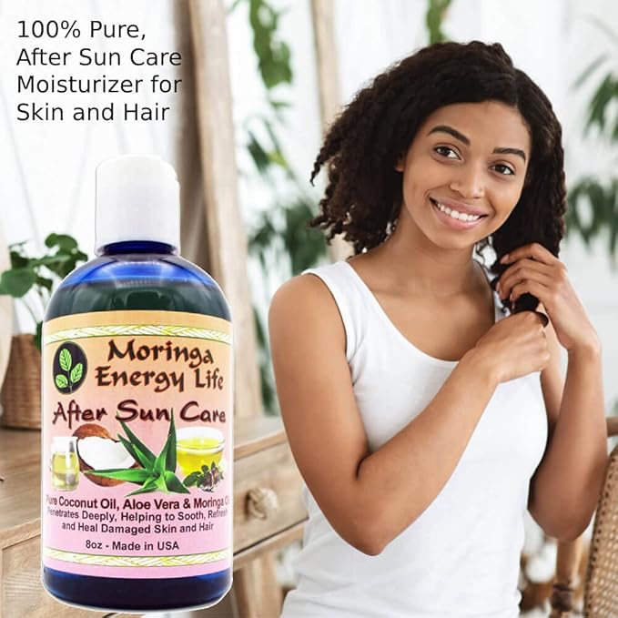 Moringa Energy Life After Sun Care Oil 8 oz Soothes Skin from Sun Exposure with Coconut Oil Aloe Vera Juice Moringa Oil for Skin and Hair