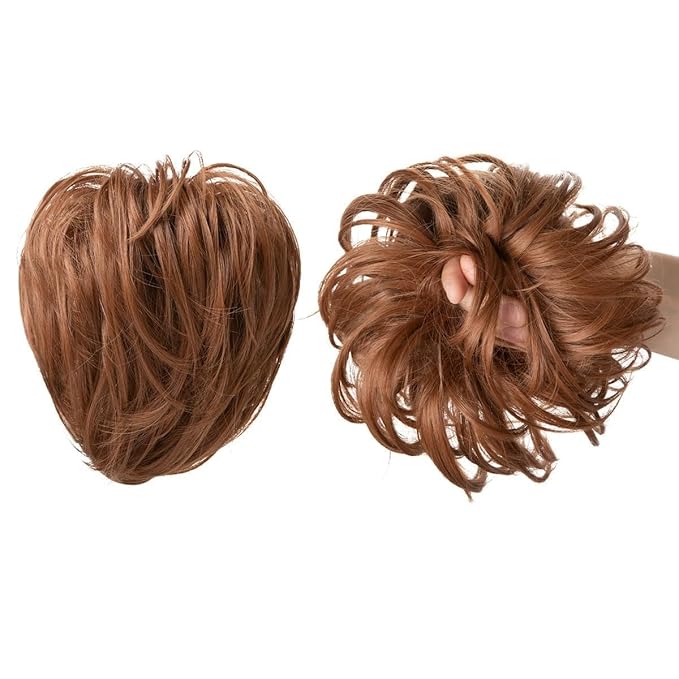 EARSHOT Hair Buns Hair Piece 1 Piece Ball Head Wig Ring Natural Fluffy Long Beard Curly Hair Ring Ponytail Braid Hair Extension Hair Wig Bag Bun Hair Accessories For Girls (Color : Copper auburn)
