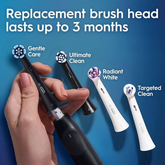 Oral-B iO Simple Clean Rechargeable Electric Powered Toothbrush Night Black with 1 Gentle Care Brush Head and 1 Black Travel Case - Automatic Pressure Sensor to Protect Gums - 3 Modes - 2 Min Timer