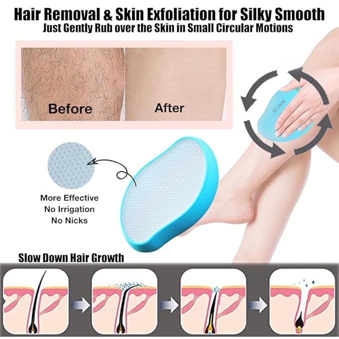 Premium Crystal Hair EraserPainless Exfoliation Hair Removal EpilatorNano Glass Hair Remover for WomenNatural Gentle and Efficient Shaver Trimmer on Leg Arm(Ocean Blue)