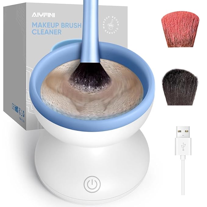 Alyfini Makeup Brush Cleaner Machine - Electric Make up Brushes Cleaner Cleanser Professional Tool for Kabuki Foundation Liquid Powder Face Makeup Self Tanner BrushGifts for Women Stocking Stuffers