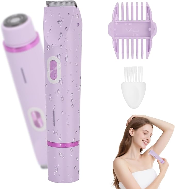 VINGVO Electric Body Hair Trimmer for Women Dual Head Lady Shaver Groomer Waterproof? Body Hair Shaver Rechargeable Facial Hair Removal with Cleaning? Brush (Purple)