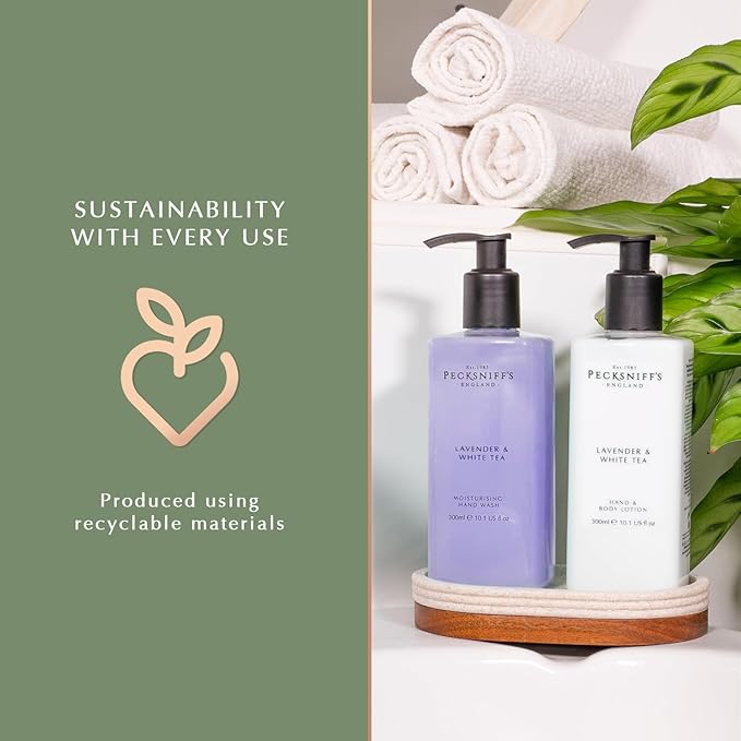 Pecksniff's Handwash Soap and Lotion Set Stress Reducing Aromotherapy Cleanser That Leaves Hands Soft and Lightly Scented (Lavender and White Tea Black Caddy)