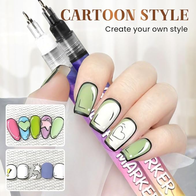 12 Colors Nail Art Pens Set for Painting Nails 0.5 MM Nail Art Markers Fine Tip Polish Pens for 3D Nail Art Nail Design Tools Gel Nails Doodle Pens for Drawing Point Liner (A- 2 Sets)