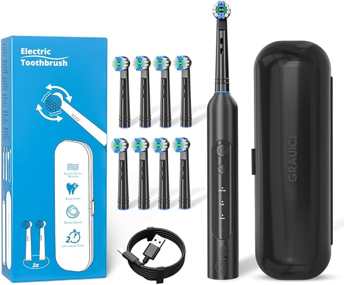 Deep Clean Rechargeable Electric Powered ToothbrushPressure Sensor to Protect Gums (Black)