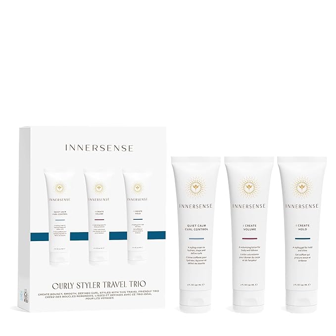INNERSENSE Organic Beauty - Curly Styler Travel Trio | Non-Toxic Cruelty-Free Haircare (I Create Hold I Create Volume Quiet Calm Curl Control) PACKAGING MAY VARY