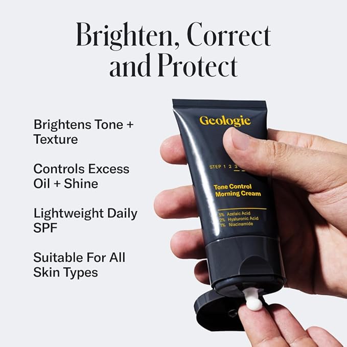 Geologie Tone Control Face Cream with SPF 15 | Brightening Moisturizer with Niacinamide Hyaluronic Acid &amp Azelaic Acid | Reduces Redness &amp Controls Oil | For Men &amp Women