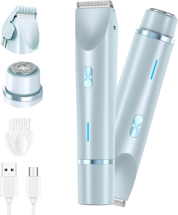 2025 New 2-in-1 Women's Body Shaver Bikini Trimmer Rechargeable Cordless Electric Shaver for Women IPX7 Waterproof Wet and Dry Hair Trimmer for Facial Face Lip Chin Underarm Legs (Blue)