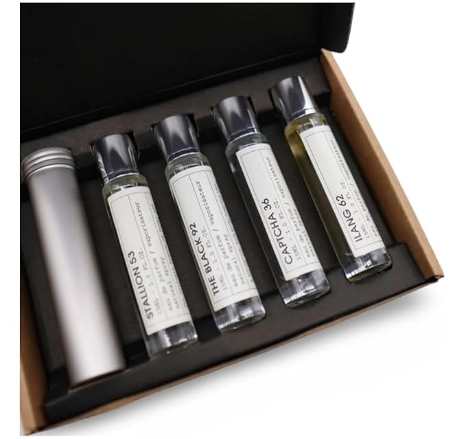 Stallion 53 Travel Perfume Set 4 x 0.5 fl oz Fragrances Natural Spray Collection with Captcha 36 Ilang 62 Stallion 53 The Black 92