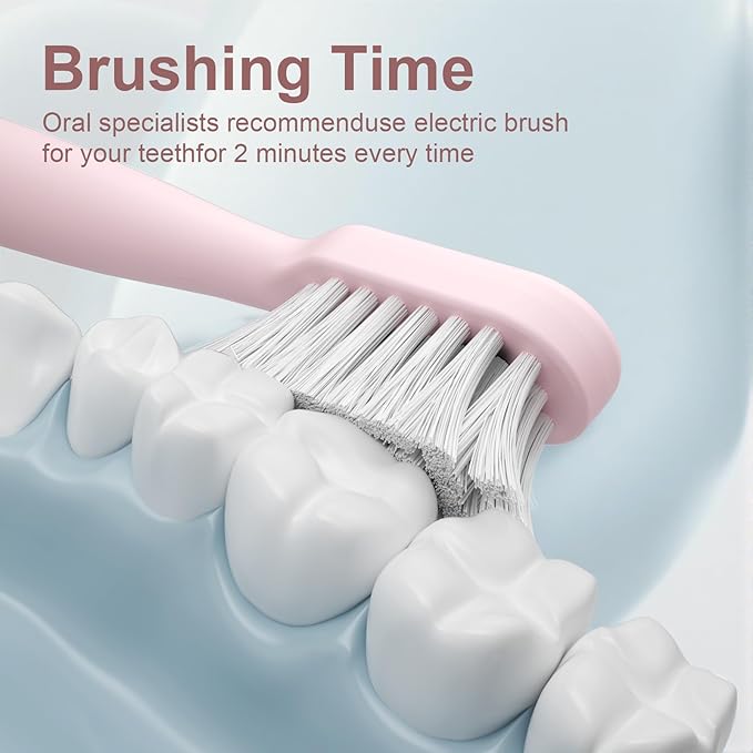 Electric Toothbrush Set for Women with UV Light Drying Holder 8 Brush Heads Smart Timer USB Rechargeable ? Soft Pink Edition