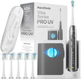 Aquasonic Vibe Series PRO ? Ultra-Whitening Electric Toothbrush ? 5 Modes &amp Smart Timers ? UV Sanitizing Base ? ADA Accepted (Charcoal Metallic)