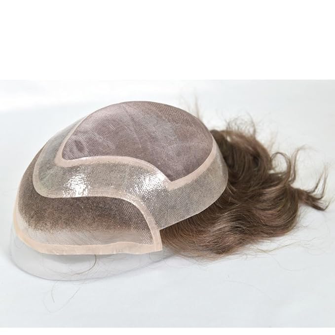 Men's Toupee 10×8 European Virgin Human Hair Toupee Hair pieces for Men Thin Skin Hair Replacement System Lace Front+ Mono Net with PU around Base for Men (#4 color)