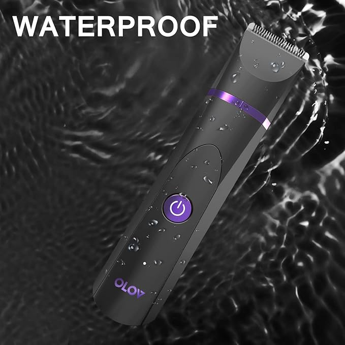 OLOV Electric Body Hair Trimmer - Groin Trimmer for Men - Bikini Trimmer Women - Wet/Dry Shaver Groomer Replaceable Ceramic Blade Heads USB Recharge Dock Waterproof Hygiene Razor Black Violet