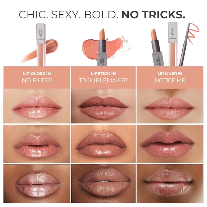 Rinna Beauty Icon Lip Kit - Birthday Suit - All-in-one Lip Kit Includes Lipstick Lip Gloss and Lip Liner - TRUE NUDE look - Vegan Long-lasting Anti-aging &amp Moisturizing Cruelty-Free - 1 each