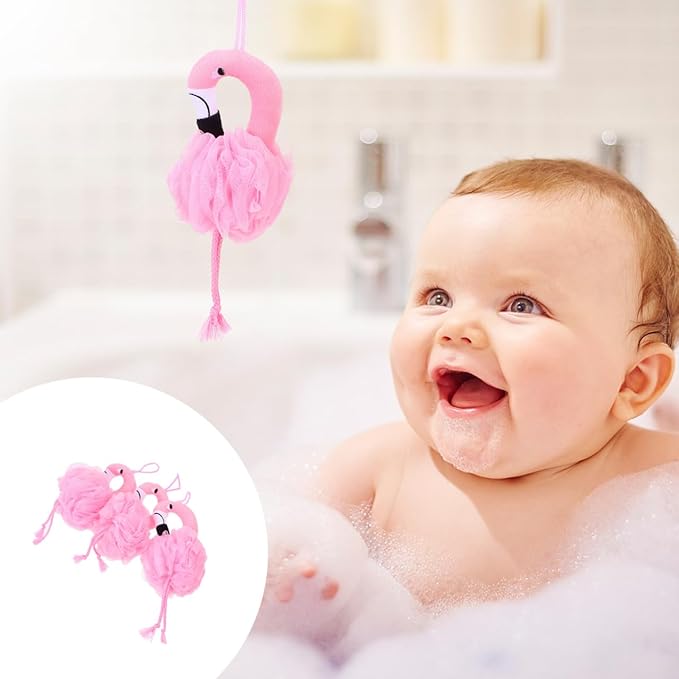 Beaupretty 6 Pcs Flamingo Bath Balls for Kids - Soft Shower Sponges for Gentle Skin Massage and Deep Cleansing Suitable for Home and Hotel Bathing 10.23X4.72X7.08 Inches