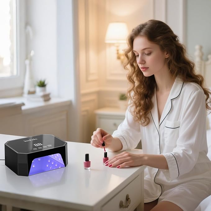Lavinda 54W UV LED Nail Lamp ? Plug-in Gel Nail Light with LCD Display 4 Timers Auto Sensor Dual Wavelength Nail Dryer for Home &amp Salon ? Black