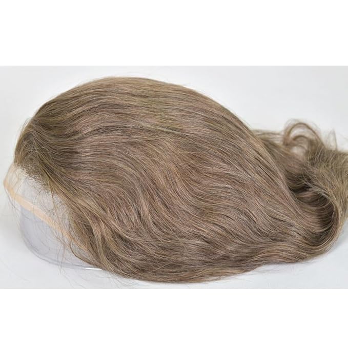 Men's Toupee 10×8 European Virgin Human Hair Toupee Hair pieces for Men Thin Skin Hair Replacement System Lace Front+ Mono Net with PU around Base for Men (#6 color)
