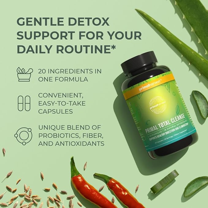Primal Harvest Full Body Detox Cleanse LiverKidneyGutBowelIntestinal &amp Stomach Cleanse 60 Count Bottle